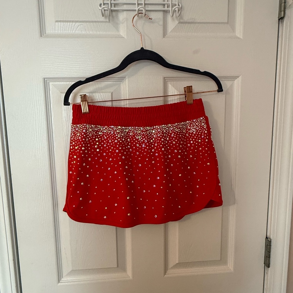 Red Mini Skirt with Rhinestone Detailing